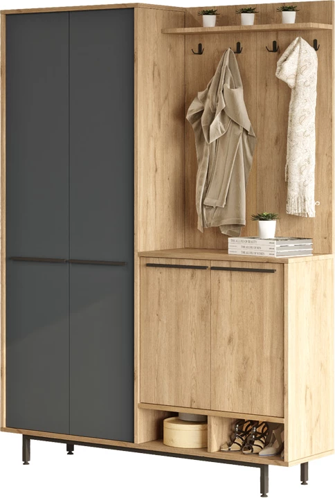 Mobilje hyrëse me hapësirë ruajtjeje, ngjyrë natyrale-antracit, 147.4x35.5x195.6cm