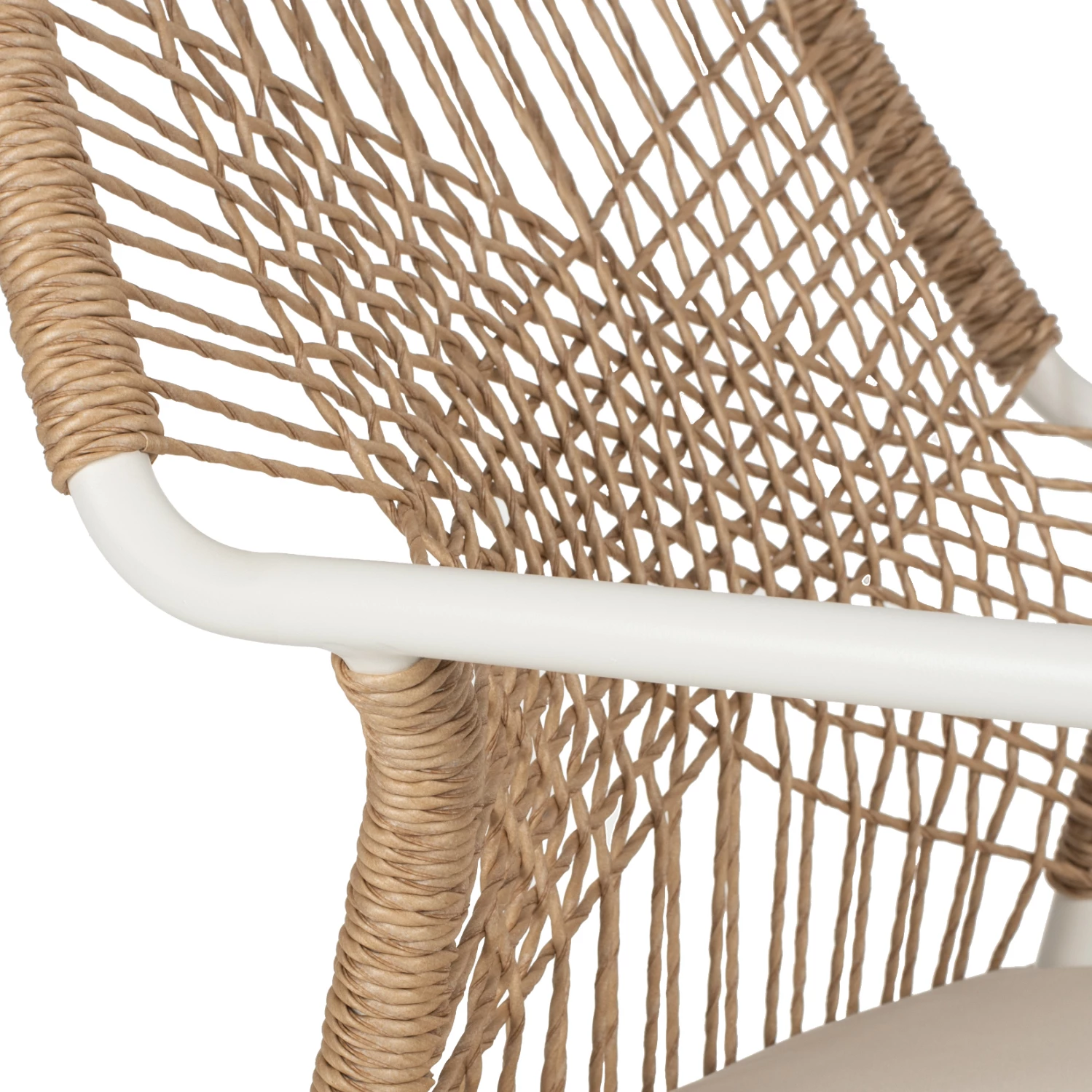 Karrige alumini për jashtë, FH5865.12, kornizë e bardhë dhe thurje beix, jastëk i bardhë