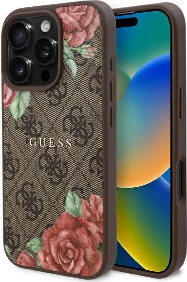 Mbështjellës Guess GUHMP16XP4ROPEMCW për iPhone 16 Pro Max 6.9", hardcase, 4G Flowers Print, MagSafe, Kafe