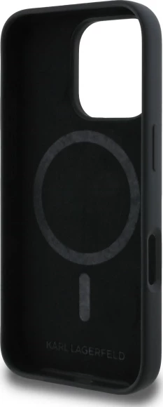 Mbështjellës Karl Lagerfeld Silicone Case Heads Print MagSafe për iPhone 16 Pro, i zi