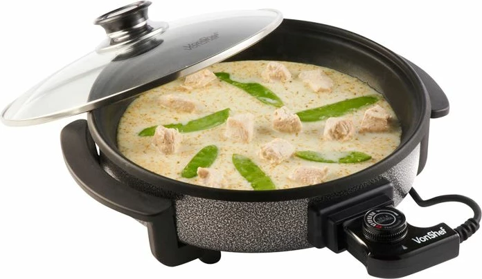 Tigan elektrik VonShef 2007088 30cm 1500W me kapak xhami, gri