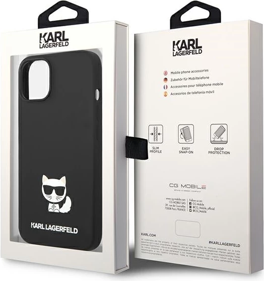 Mbështjellës Karl Lagerfeld KLHCP14MSLCTBK për iPhone 14 Plus 6.7", silikon, Choupette, zi