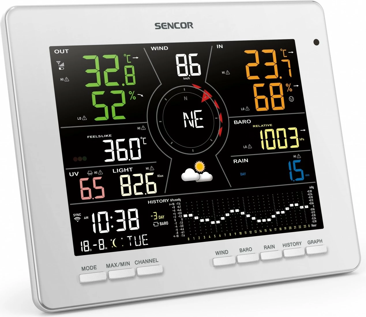 Stacion moti SMART Sencor SWS 16600 WiFi SH, me sensor 7-në-1 dhe TH, i bardhë