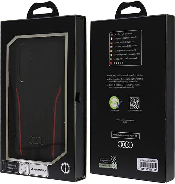 Mbështjellës Audi Genuine Leather MagSafe për Samsung Galaxy S24, i zi-kuq