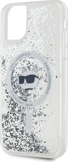 Mbështjellës Karl Lagerfeld Liquid Glitter Choupette Head MagSafe për iPhone 11/XR, Transparent