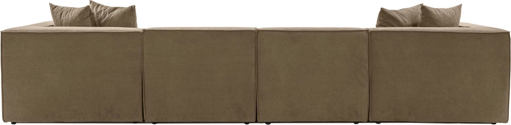 Këndore Sora me pouffe, kornizë druri, pëlhurë lino, kafe, 350x65x190cm