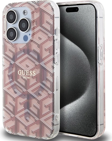 Mbështjellës Guess IML GCube MagSafe për iPhone 15 Pro, Rozë