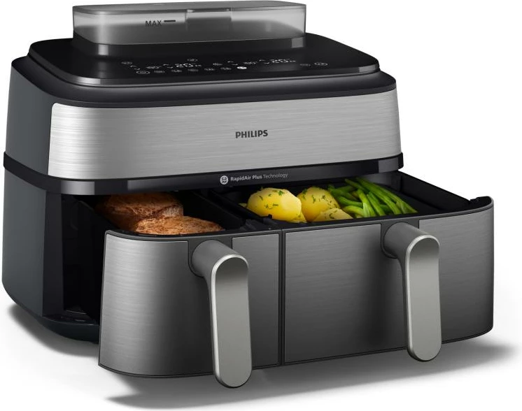Fritezë me ajër Philips NA555/00 dual basket 9L 2750W, argjendtë