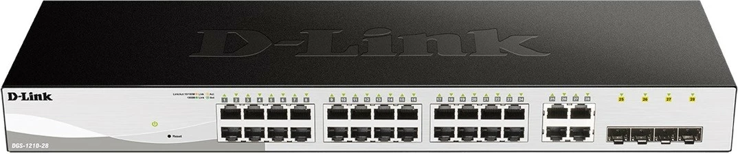 Switch D-Link DGS-1210-28/E, 24 porte Gigabit, 4 SFP, për rack, i zi/gri