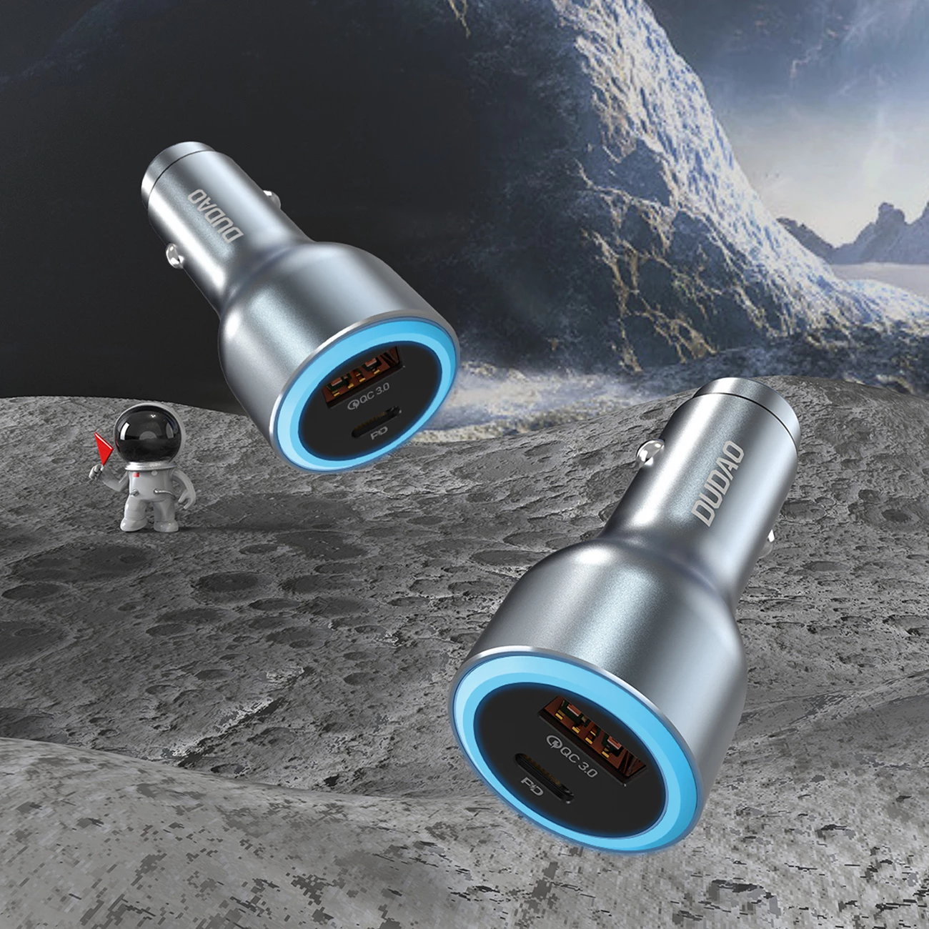 Karikues veture Dudao R4Ultra 120W PD QC 3.0 2 porta USB-C USB-A LED gri