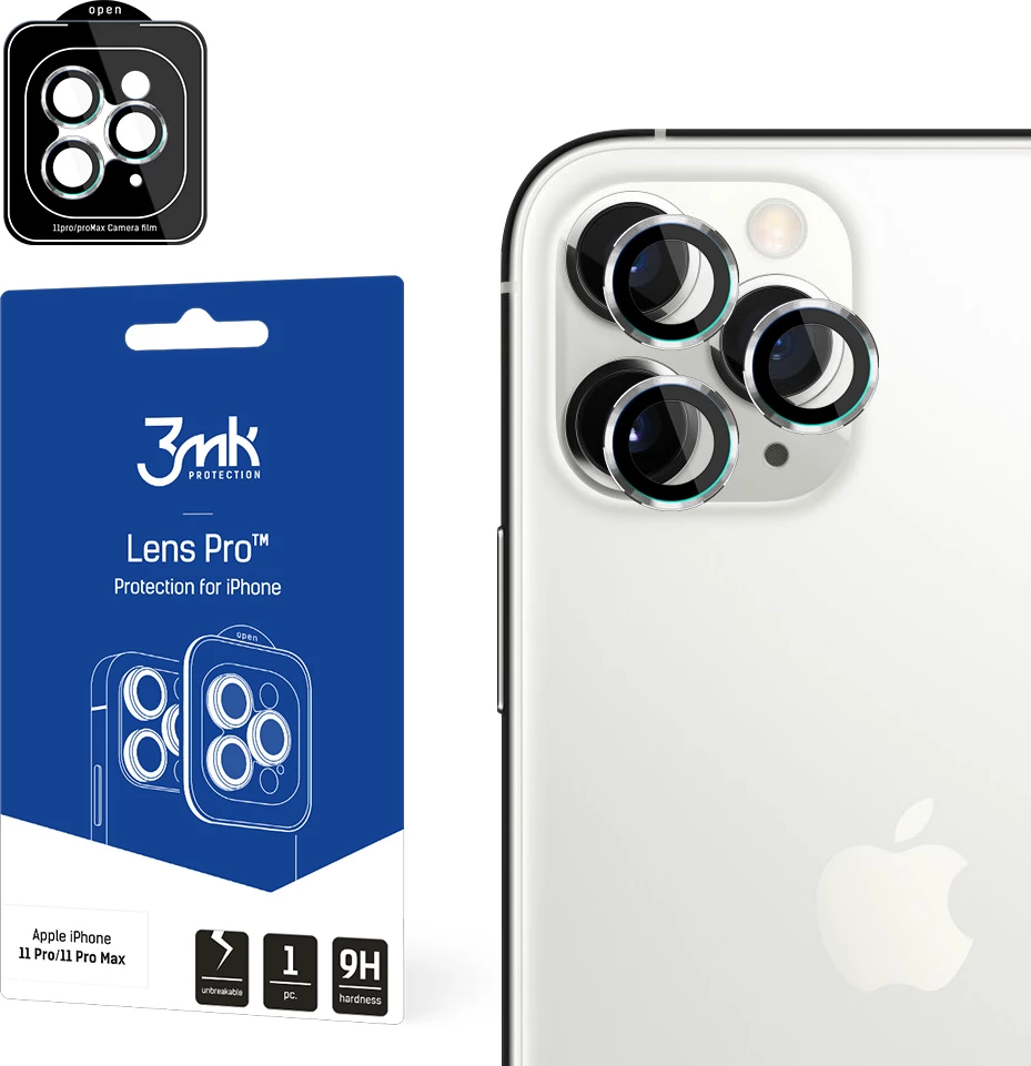 Mbrojtës xhami për kamerë iPhone 11 Pro / 11 Pro Max 3mk Lens Protection Pro, Argjendtë