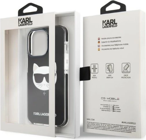 Mbështjellës Karl Lagerfeld Choupette Head për iPhone 13, TPE, i zi