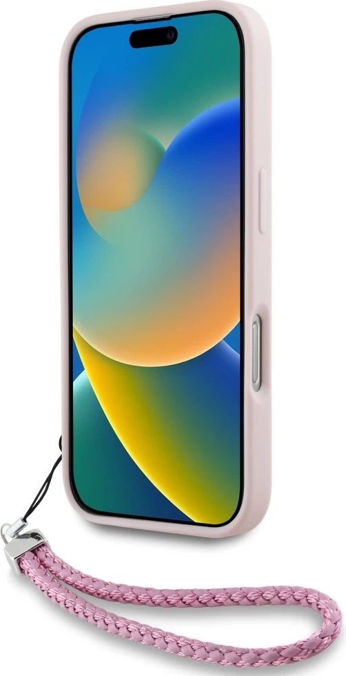 Mbështjellës Karl Lagerfeld Quilted Initial Logo & Chain Strap për iPhone 16, Rozë