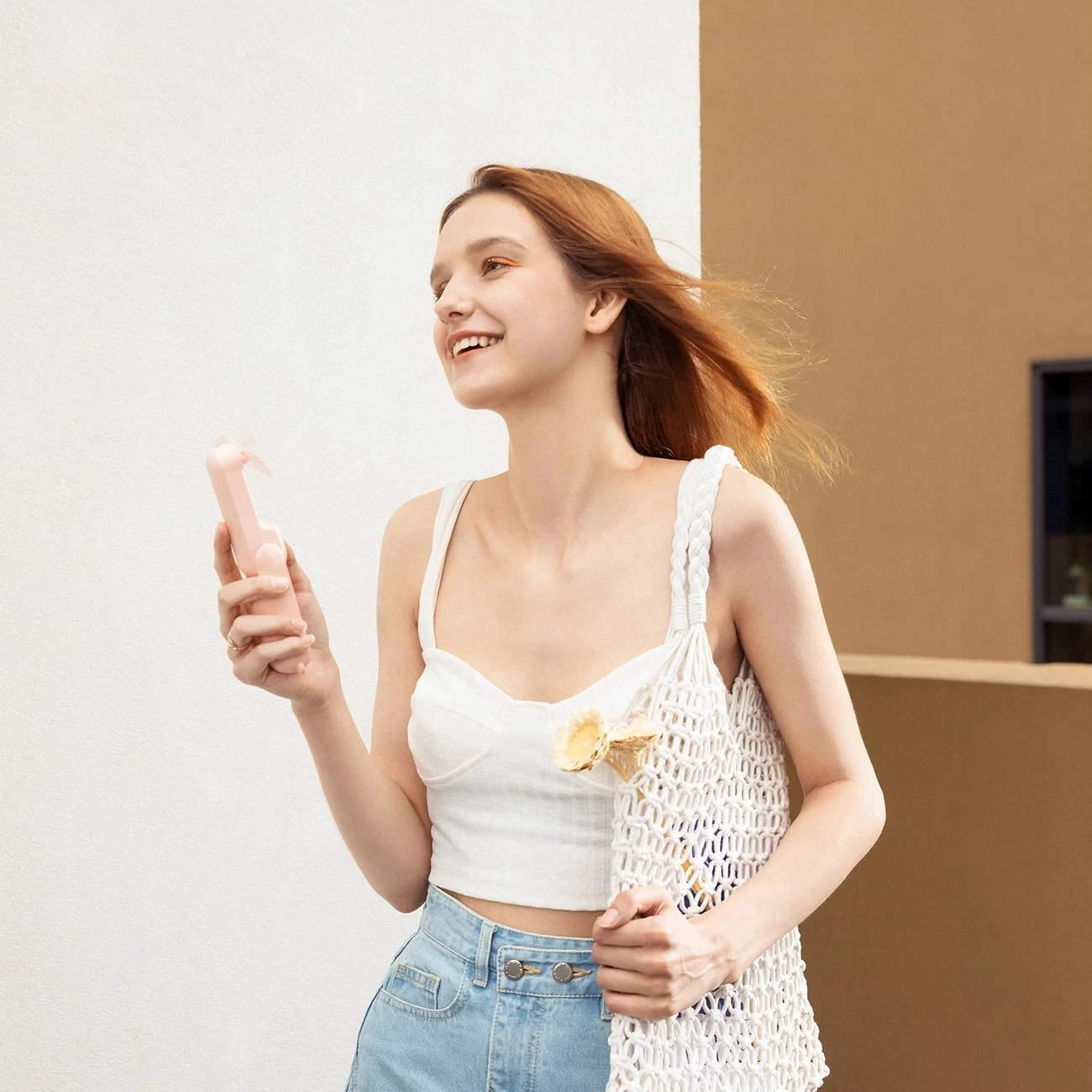 Ventilator dore Jisulife Life8 Plus, 4500 mAh, USB-C, me power bank dhe dritë LED, Rozë