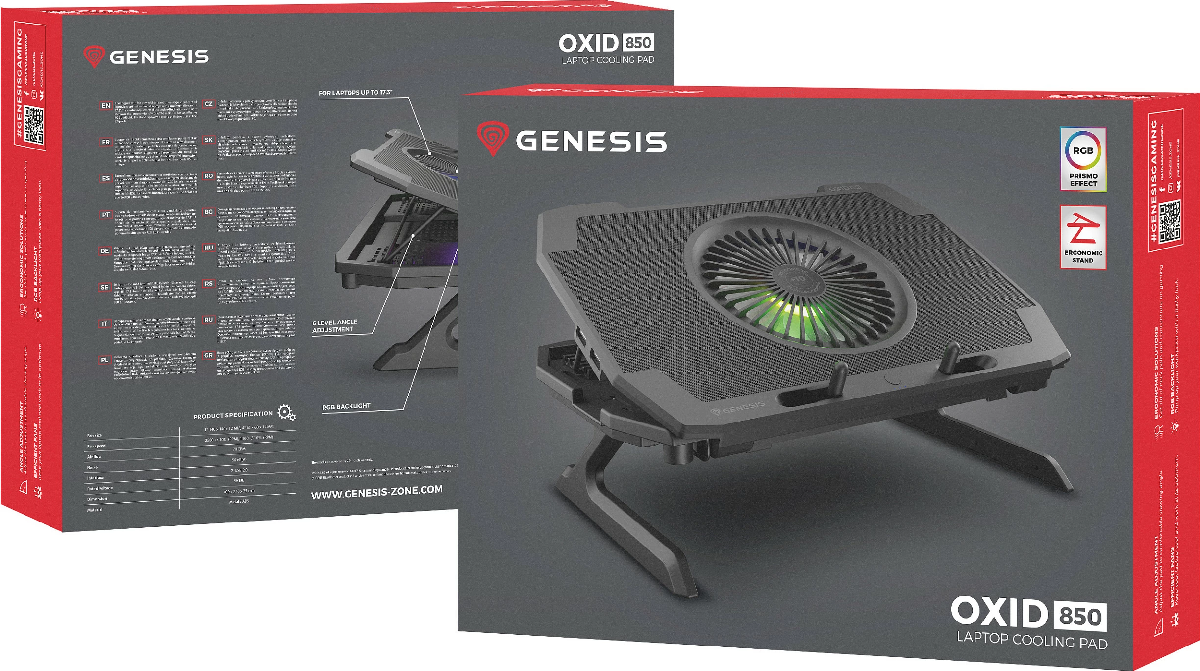 Ftohës laptopi Genesis OXID 850, 15.6-17.3 inç, LED, i zi