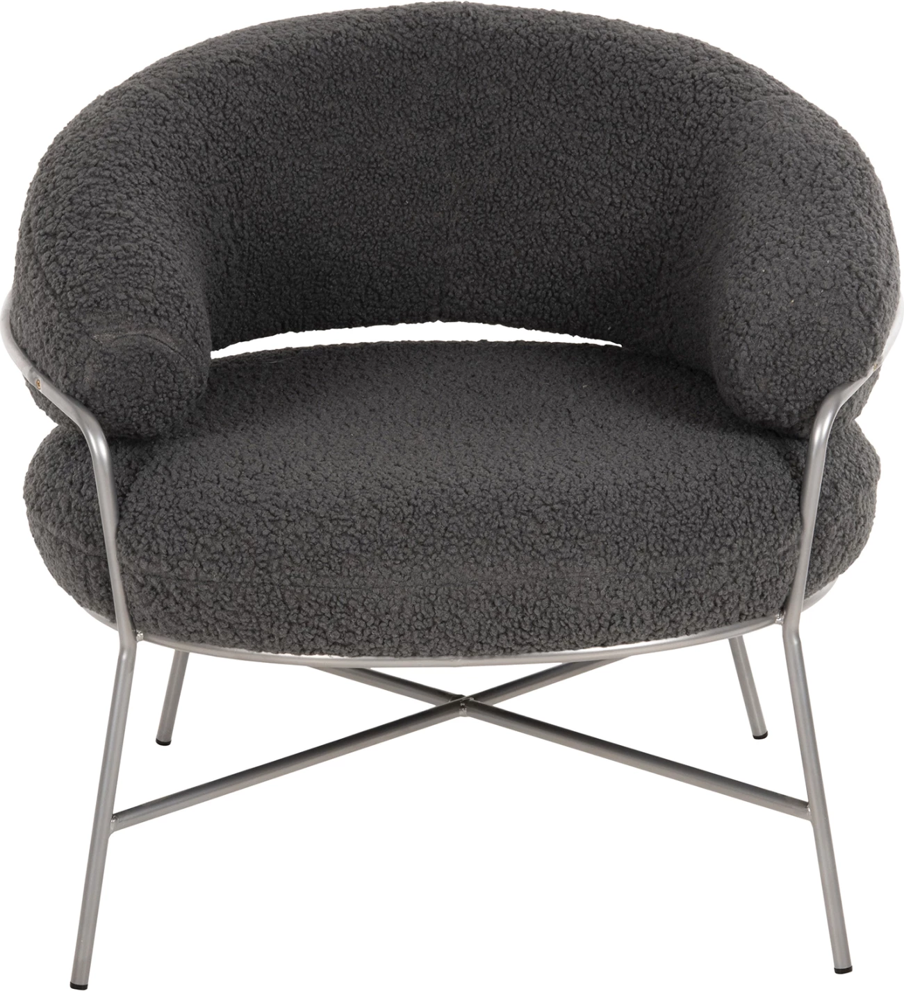 Fotelje TRUDI, stof boucle gri, kornizë metalike argjendi, 84x79x76cm
