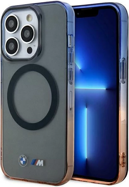 Mbështjellës BMW Gradient Bumper MagSafe për iPhone 14 Pro Max, gri/portokalli/kaltër