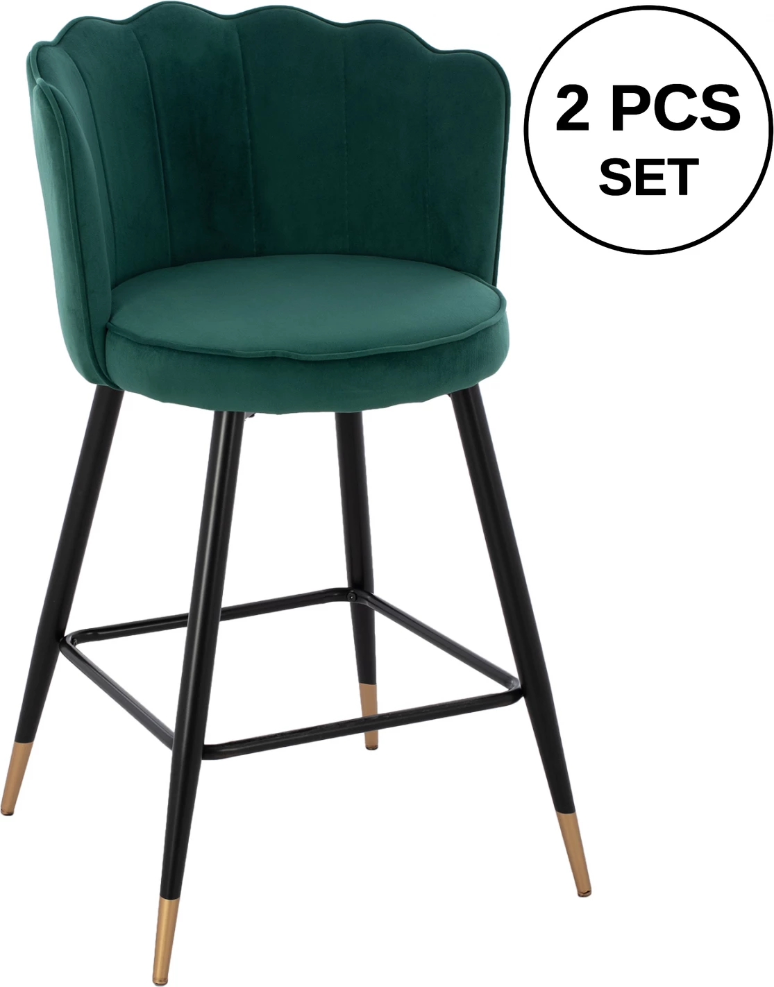 Karrige për bar mesatare, FH8736.03, kadife e gjelbër, kornizë metalike, 50x50x90 cm., set prej 2 copë