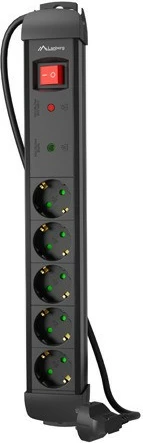 Prizë me mbrojtje Lanberg SP1-05F-0300-BK, 5 dalje, 3m, e zezë