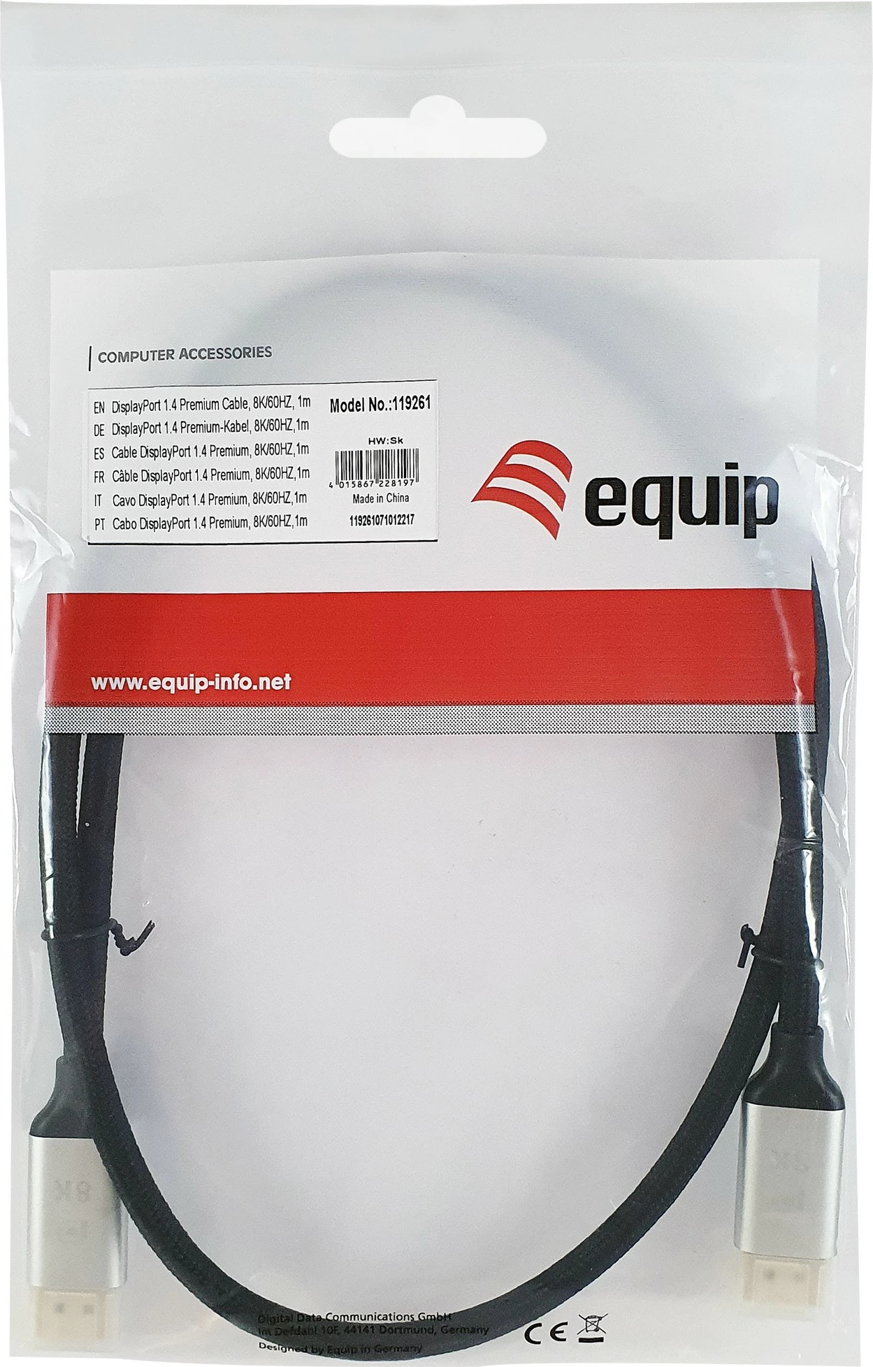 Kabllo DisplayPort 1.4 Premium Equip, 5m, Alumini, E zezë