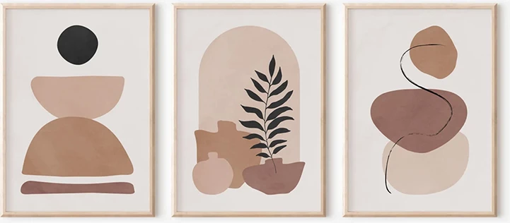 Set pikturash muri Halona, triptik, print digjital, shumëngjyrësh, 33x1.5x48cm