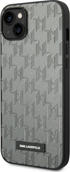 Mbështjellës Karl Lagerfeld KLHCP14MSAKLHPG për iPhone 14 Plus 6.7", Saffiano Mono Metal Logo, Gri