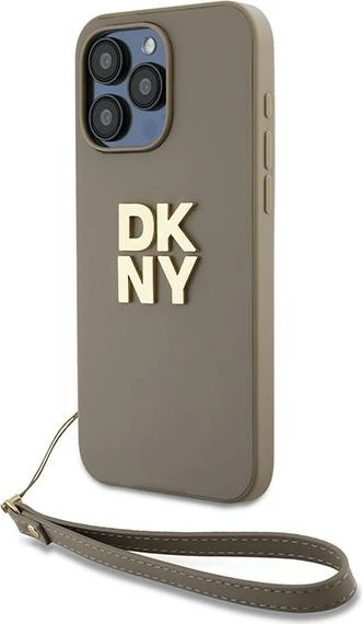 Mbështjellës DKNY Wrist Strap Stock Logo për iPhone 15 Pro, bezhë