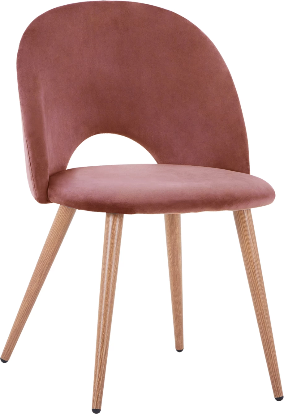 Karrige ngrënieje kadife ngjyrë mollë e kalbur dhe këmbë metalike FH8544.02 52x49,5x77 cm, set prej 4 copë