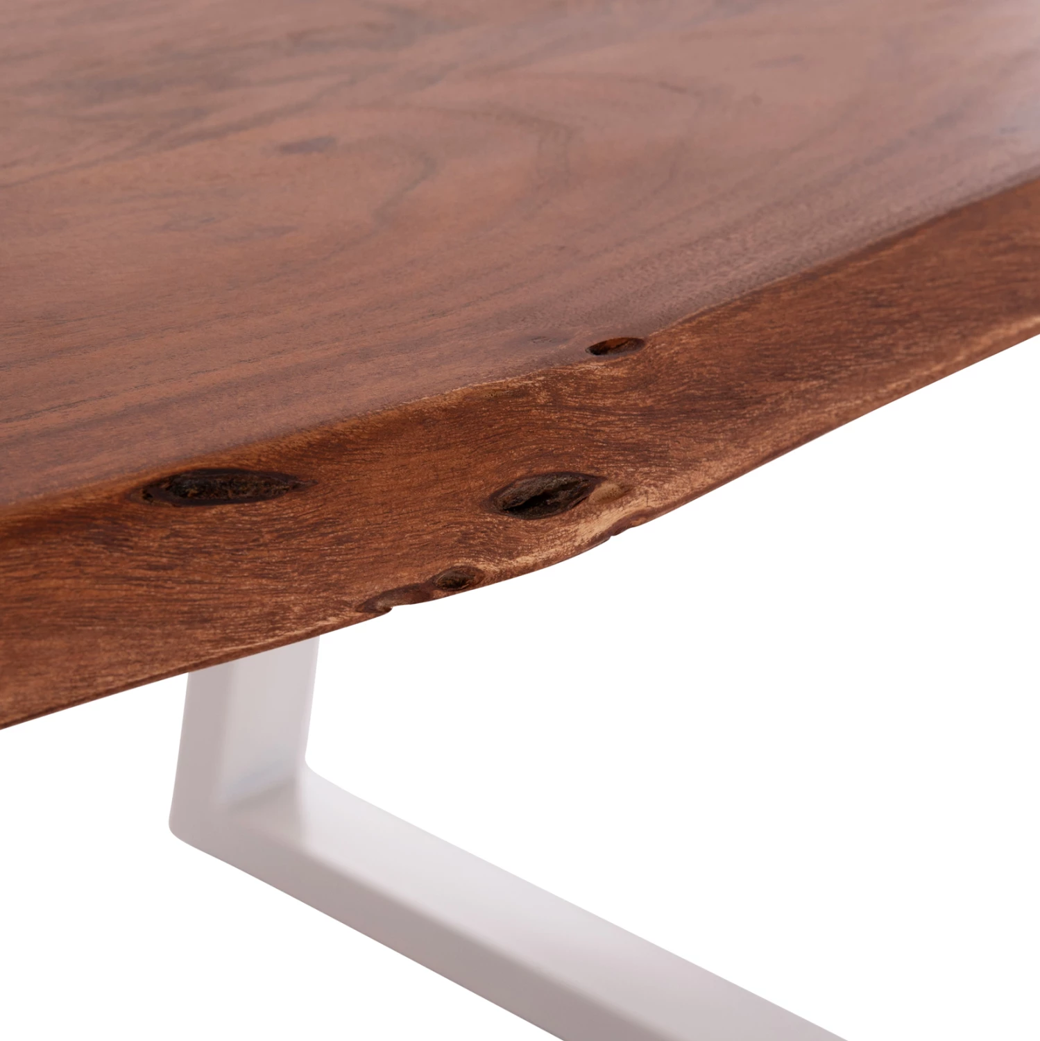 Tavolinë ngrënieje Montana, dru akacie, këmbë të bardha, 160x90x77cm