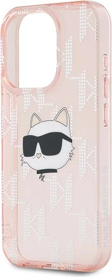 Mbështjellës Karl Lagerfeld IML Choupette Head & Monogram për iPhone 15 Pro Max, rozë