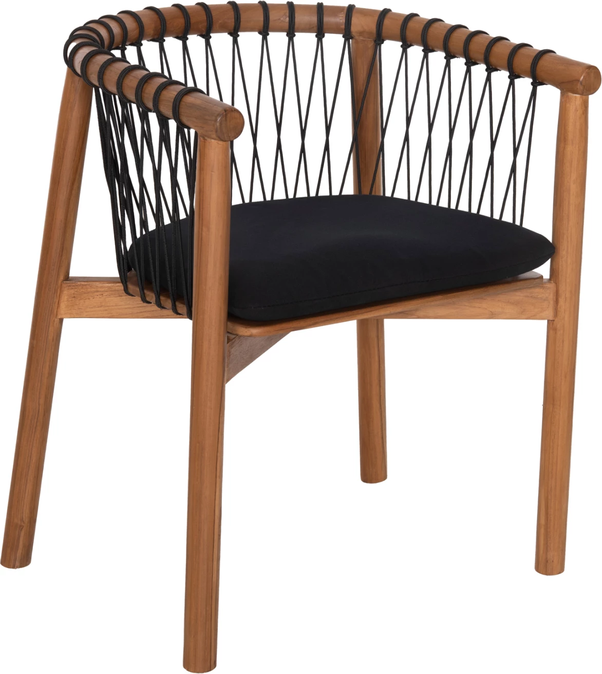 Karrige ngrënieje ADAMA FH6131 dru tik ngjyrë natyrale, litar & jastëk ngjyrë zezë 64x51x73Hcm