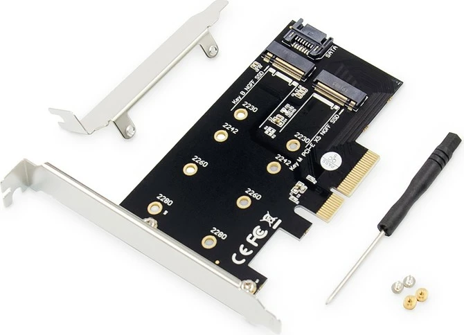 Kartë zgjeruese Digitus DS-33170 për SSD M.2 NGFF/NVMe, PCIe 3.0 x4, me kabllo SATA, e zezë