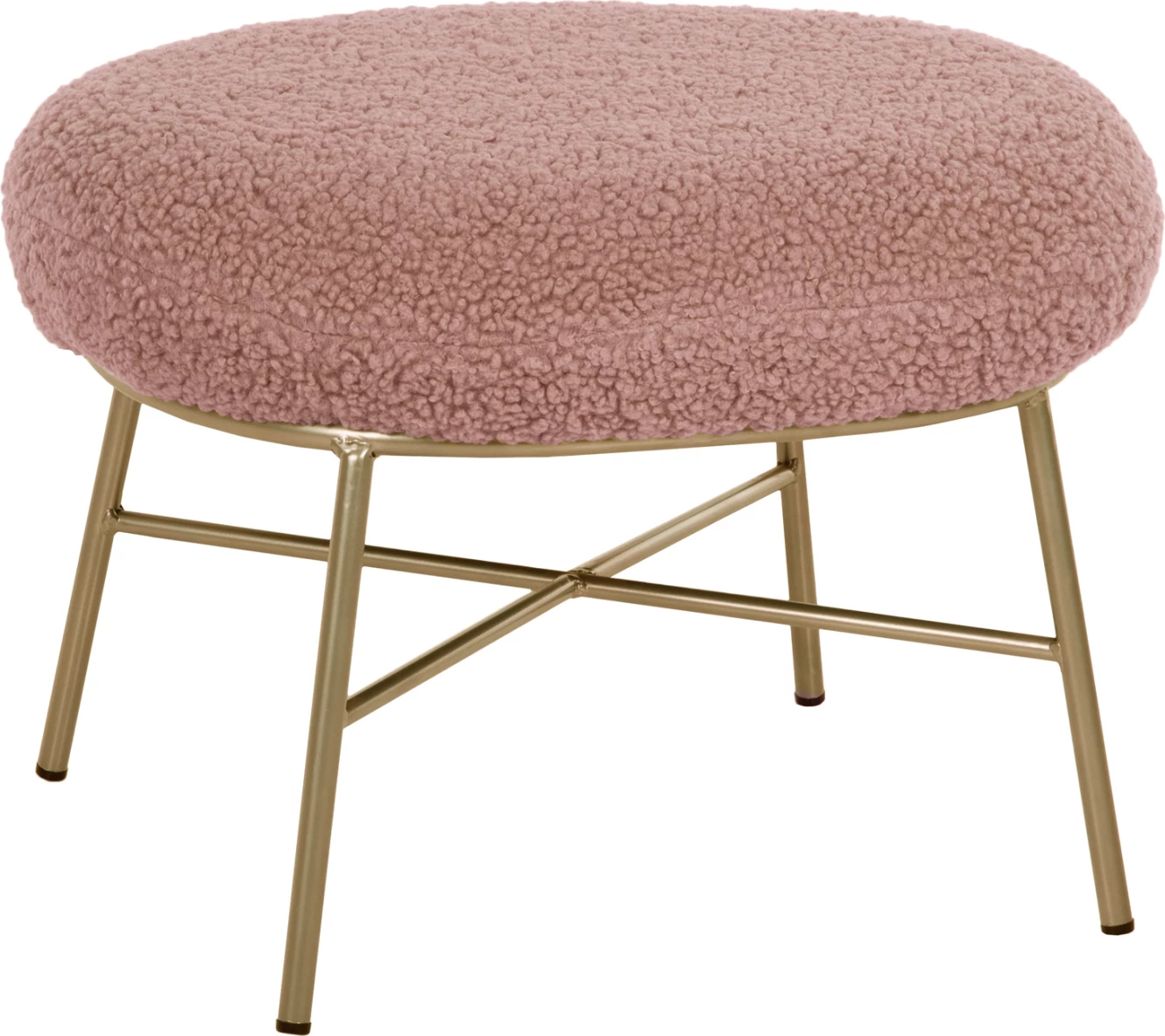 Karrige për këmbë TRUDI FH8640.22, ngjyrë rozë e zbehtë boucle dhe bazë metalike ari, 56x47x40H cm