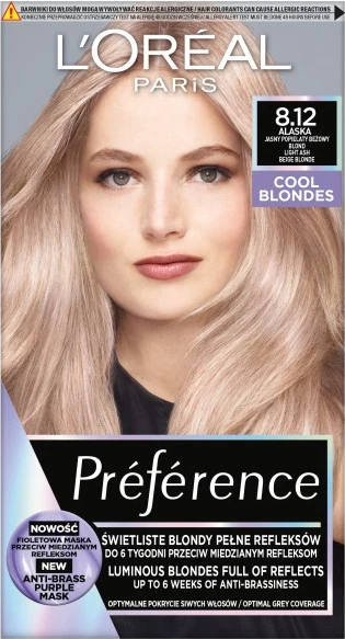 Ngjyrë për flokë L'Oreal Paris Preference Cool Blondes 8.12 Alaska për femra, 1 art