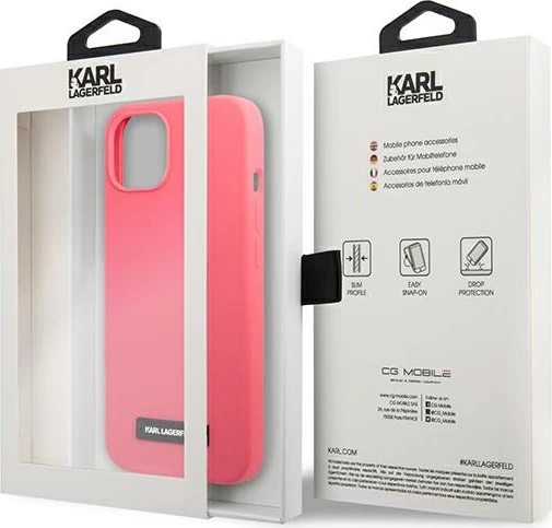 Mbështjellës Karl Lagerfeld për iPhone 13, 6.1", silikon, fuksja