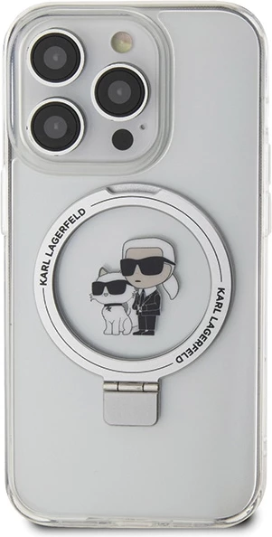 Mbështjellës Karl Lagerfeld KLHMP15XHMRSKCH për iPhone 15 Pro Max 6.7", Ring Stand Karl&Choupette, MagSafe, Bardhë