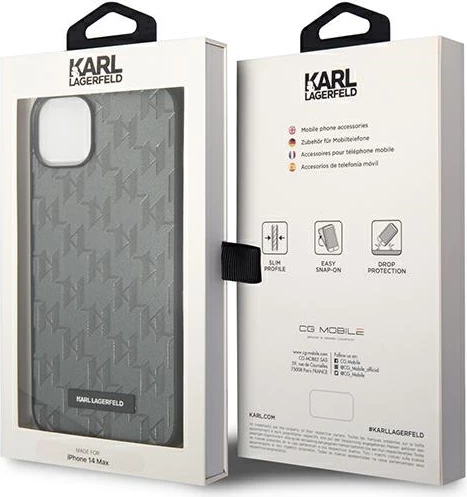 Mbështjellës Karl Lagerfeld KLHCP14SSAKLHPG për iPhone 14 6.1", Saffiano Mono Metal Logo, Gri