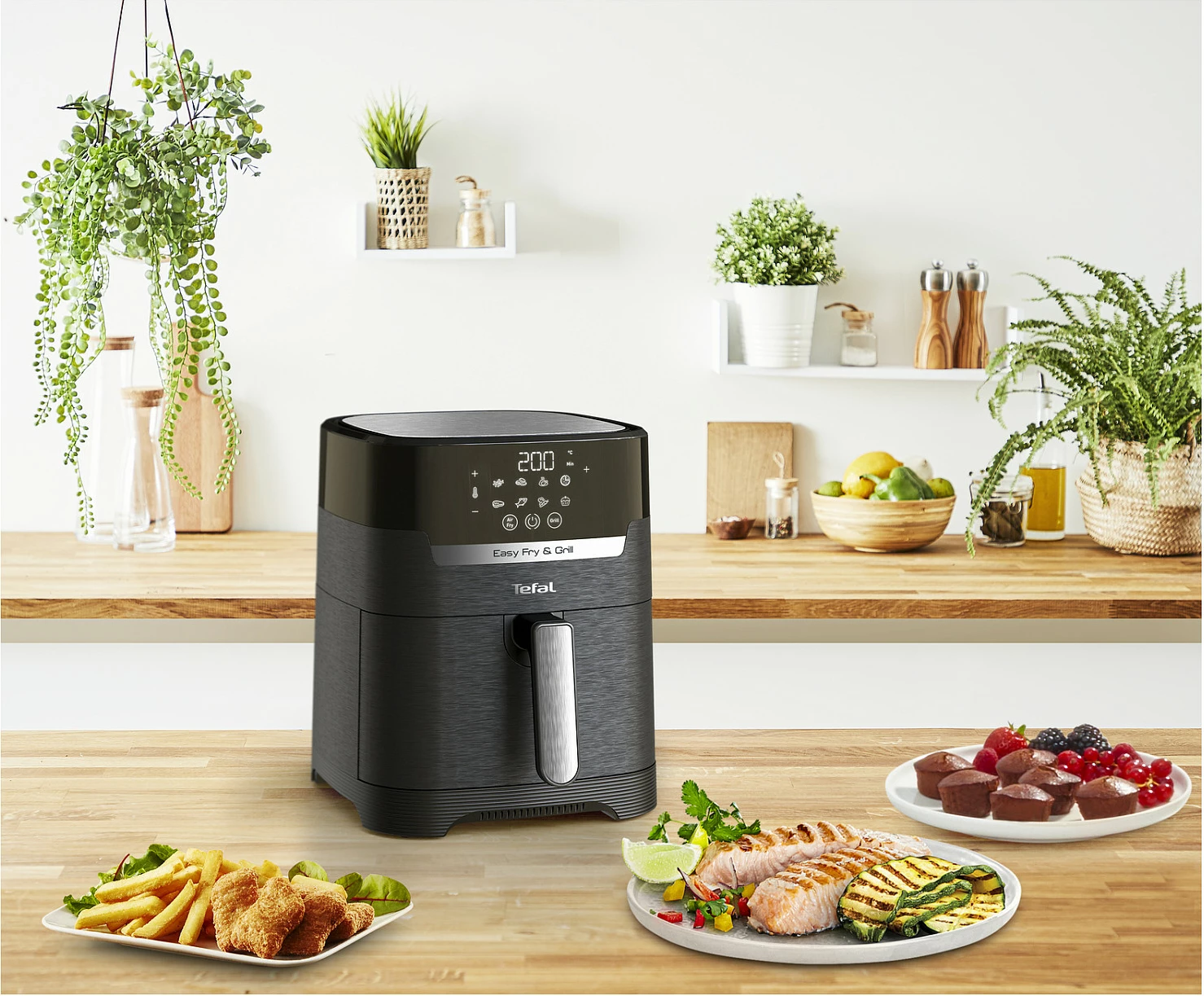 Fritezë me ajër të nxehtë Tefal Easy Fry & Grill EY5058, 4.2 L, e zezë