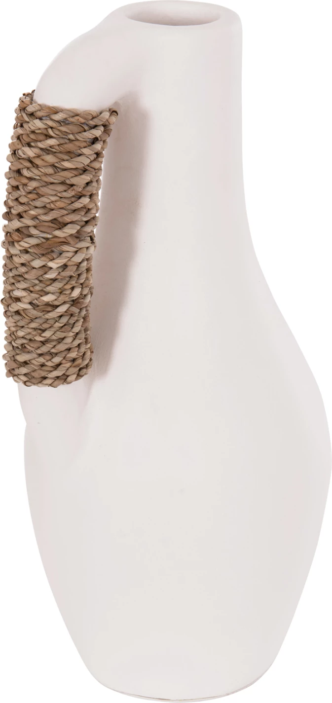 Vazo dekorative tavoline CAMMER, terrakotë e bardhë, dorezë me ratan, FH4687.02L, 18x39cm