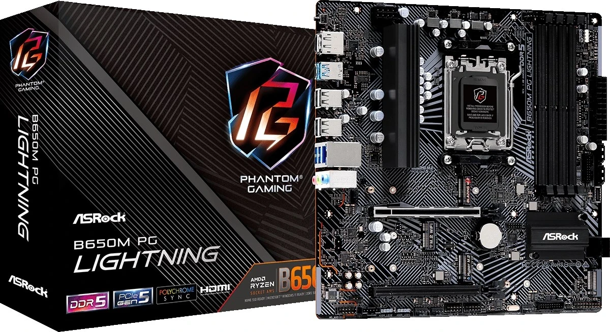 Pllakë amë Asrock B650M PG Lightning, Socket AM5, micro ATX, e zezë