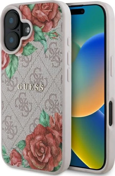 Mbështjellës Guess GUHMP16SP4ROPEMCP për iPhone 16 6.1", hardcase, MagSafe, rozë