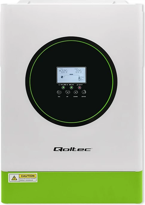 Inverter solar hibrid Qoltec 53866, 6200W, 120A, 48V, MPPT, BMS, Sinus, Wi-Fi, Bardhë/Jeshil