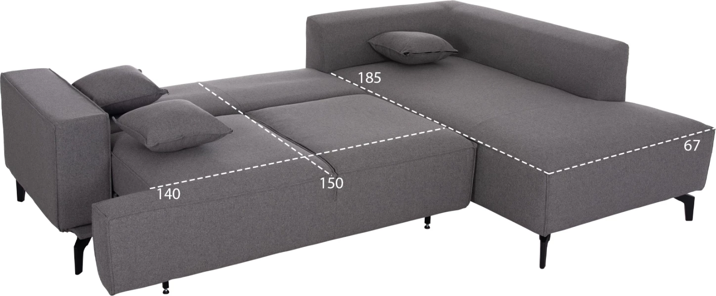 Kënd-sofë krevate me hapësirë për depo, Saffira FH3303.01R, material gri, 270x195x100cm