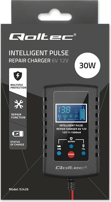 Karikues automatik baterie Qoltec 52426, 6V/12V, 2A, funksion riparimi, ekran LED, zi
