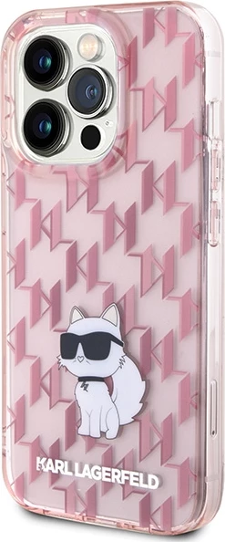 Mbështjellës, Karl Lagerfeld, Monogram Choupette, për iPhone 15 Pro Max, hardcase TPU/PC, rozë