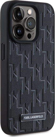 Mbështjellës Karl Lagerfeld për iPhone 15 Pro, lëkurë, MagSafe, i zi