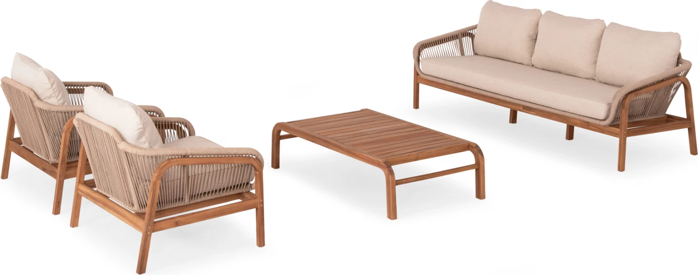 Set lounge për jashtë, 4 pjesë, druri akacie, alumin & litar, ngjyrë bezhë, OASIS CD6224