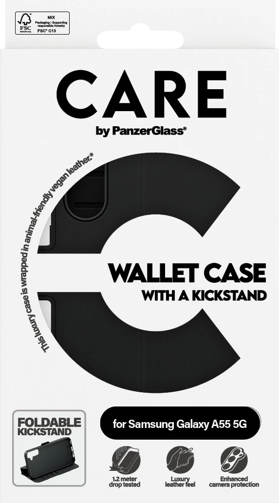 Mbështjellës PanzerGlass CARE me kickstand për Samsung A55 5G, i zi