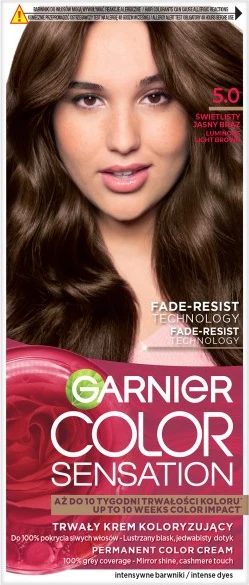 Krem ngjyrues për flokë për femra Garnier Color Sensation 5.0 Bright Light Brown, 1 copë