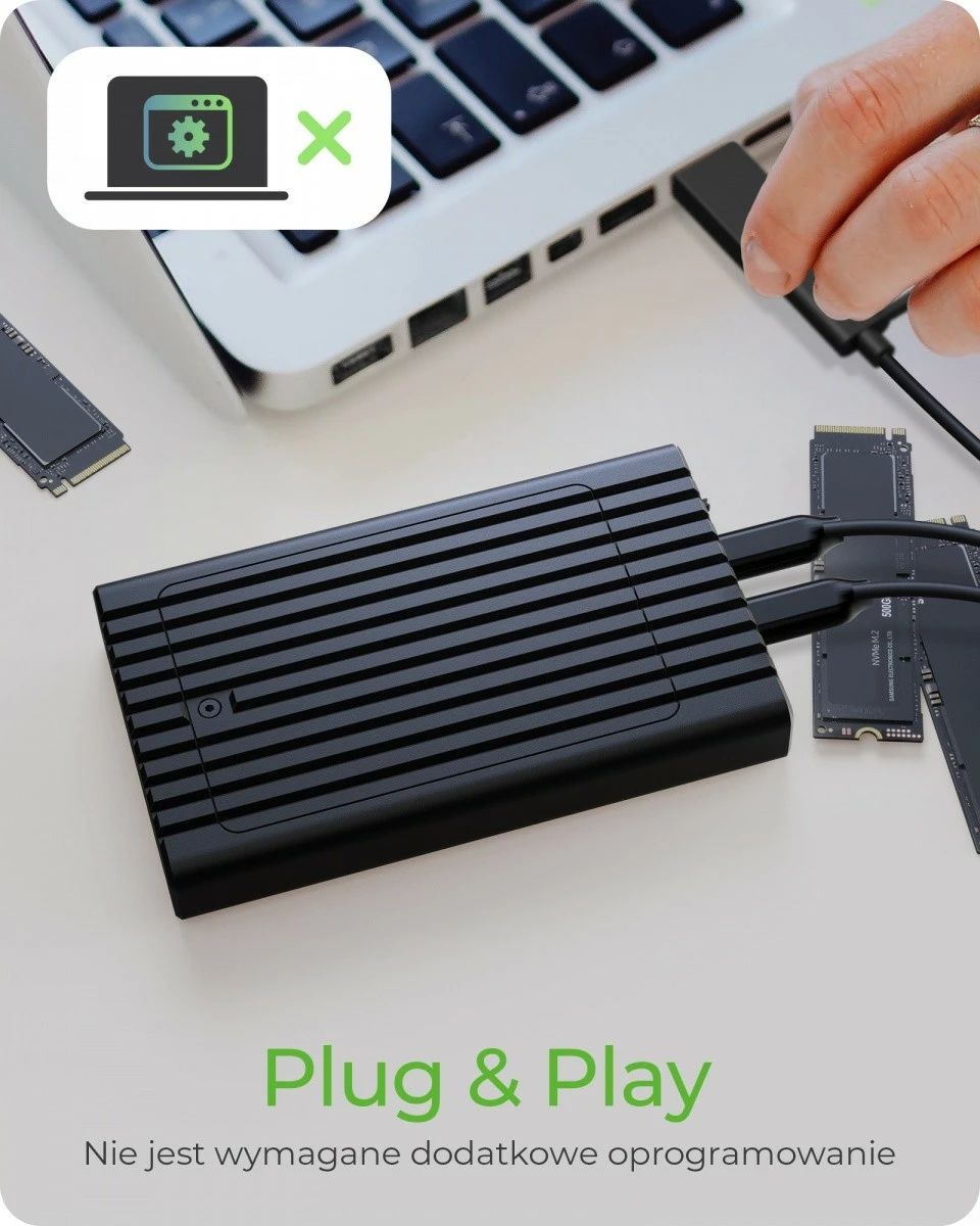 Kasë IcyBox IB-2817MCL-C31 për 2x NVMe SSD, funksion klonimi, e zezë